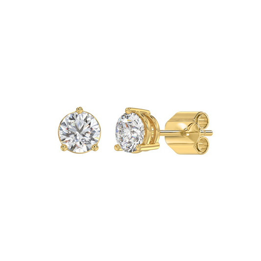 1.5 CTW lab-grown diamond stud earrings in 14K yellow gold multiple angles