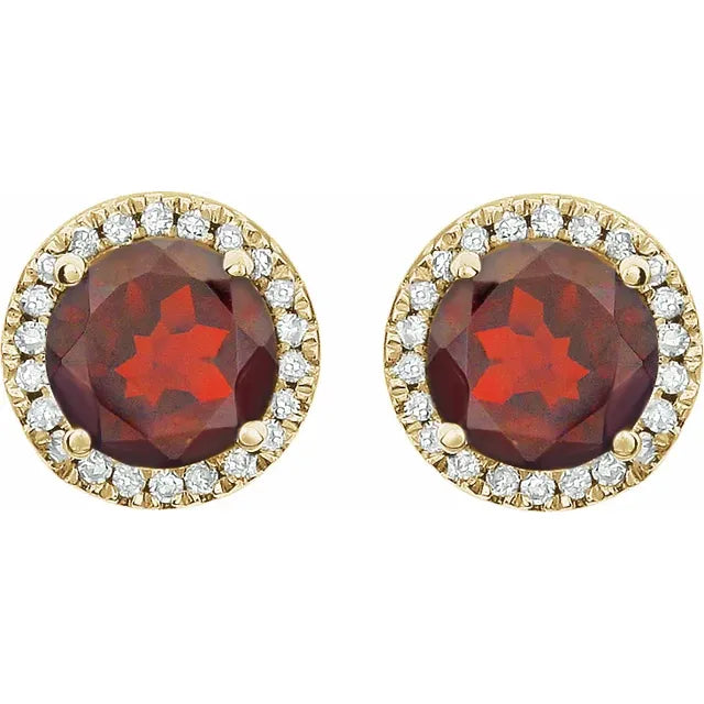 January Birthstone Halo Stud Earrings - Garnet and Lab-Grown Diamond