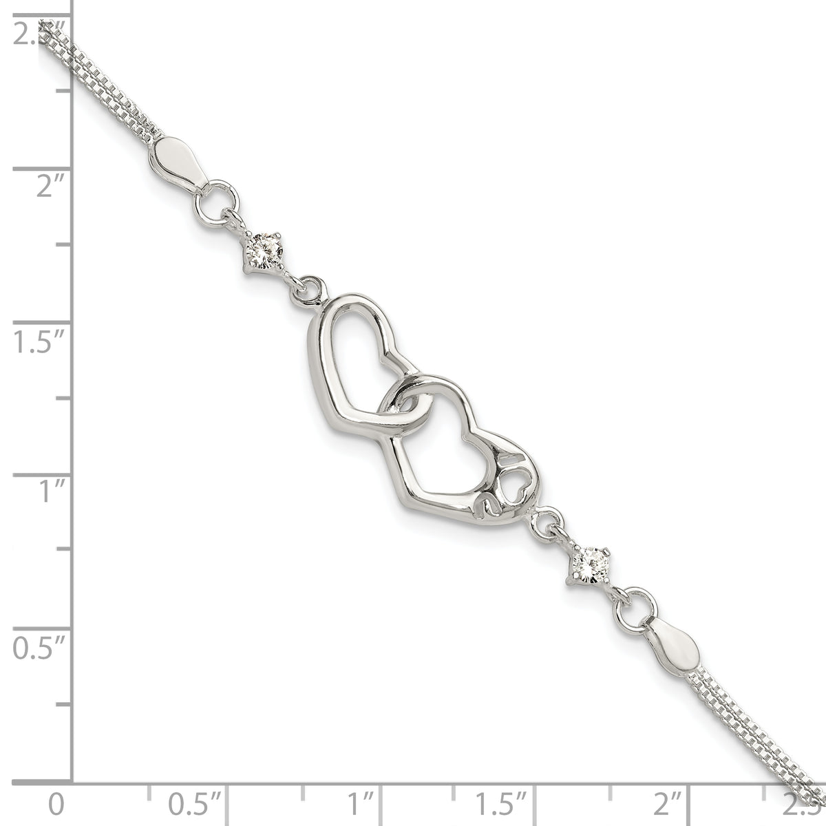 Sterling silver CZ interlocking heart bracelet measurement guide