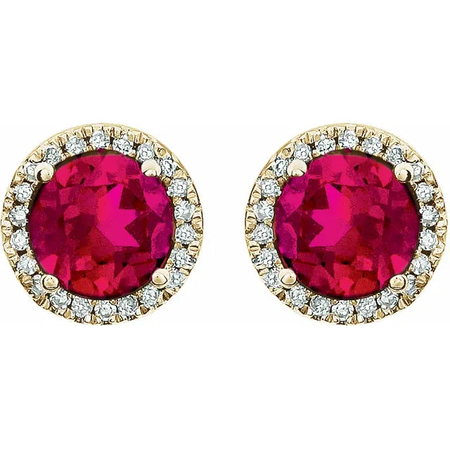 Lab-Grown Ruby Halo Stud Earrings – July Birthstone