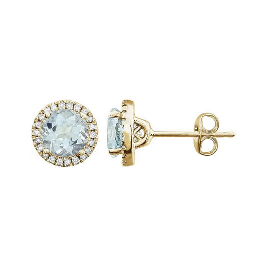 March Birthstone Halo Stud Earrings - Aquamarine and Lab-Grown Diamond