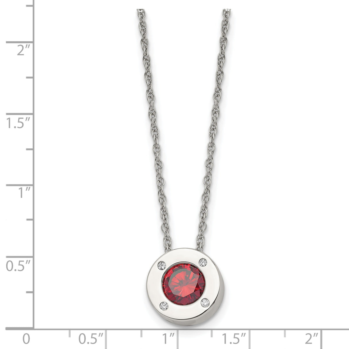 CZ birthstone circle necklace shown with inch measurement guide