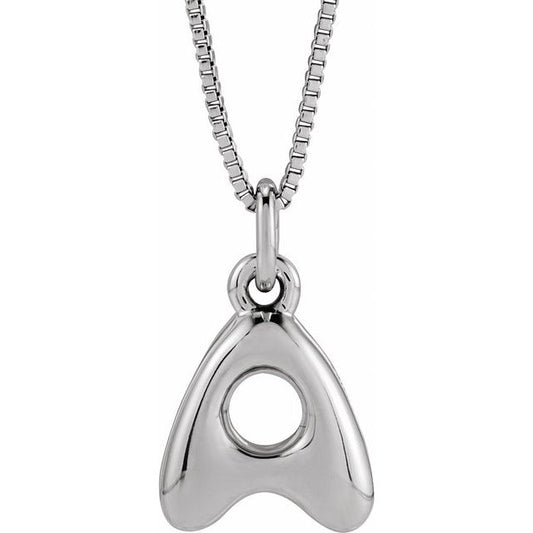 Bubble initial A necklace in white metal, front view