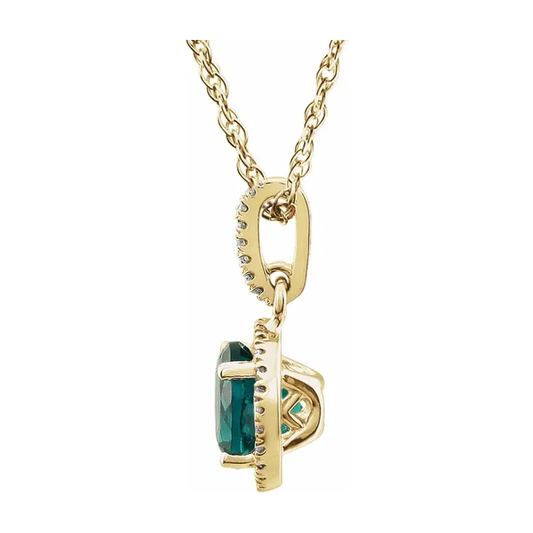 Lab-Grown Emerald Halo Necklace – May Birthstone Pendant