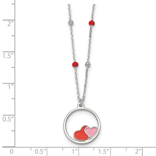 measurement guide for red and pink enameled hearts necklace