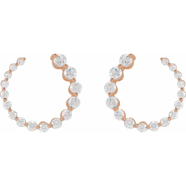 Front view of 15mm rose gold front-back lab-grown diamond earrings