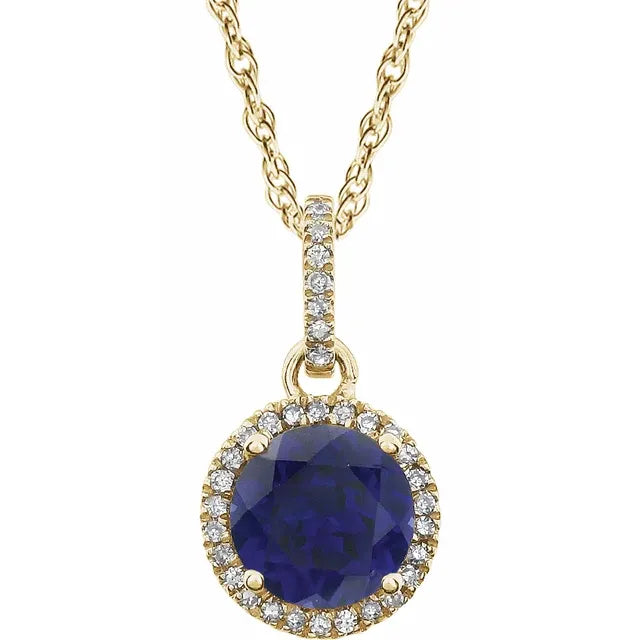 Lab-Grown Sapphire Halo Necklace – September Birthstone Pendant