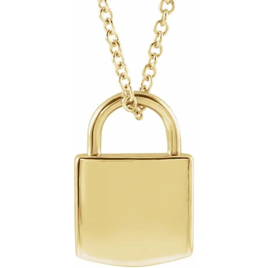 18K yellow gold-plated sterling silver lock pendant necklace front view