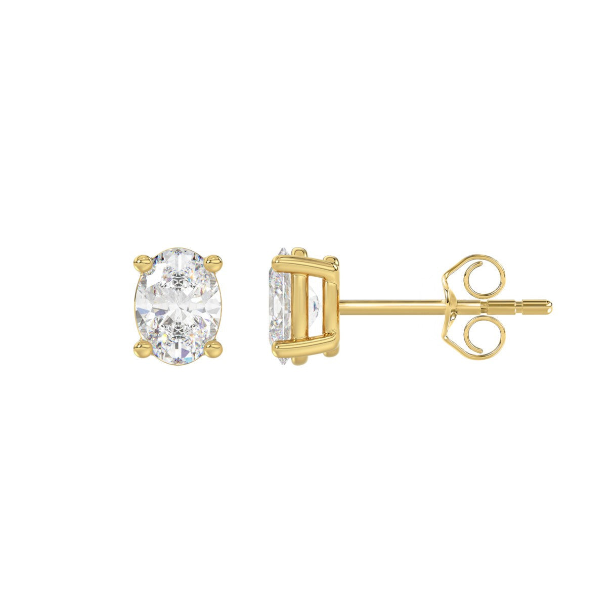 1 CTW oval diamond stud earrings yellow gold pair view