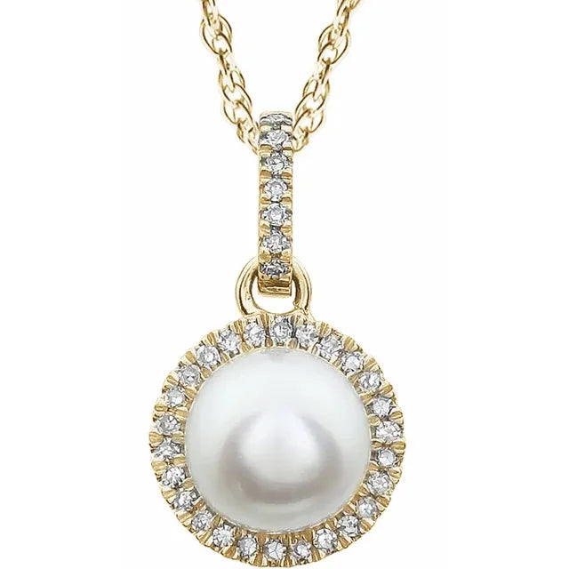 Halo Birthstone Necklace Collection – June Freshwater Pearl