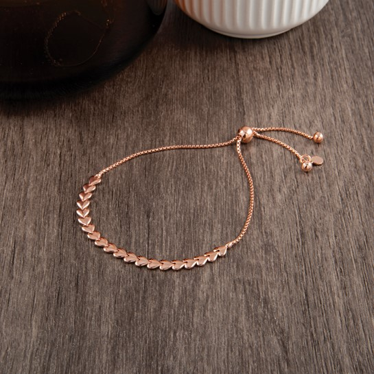 Rose-tone polished heart adjustable bolo bracelet lifestyle view