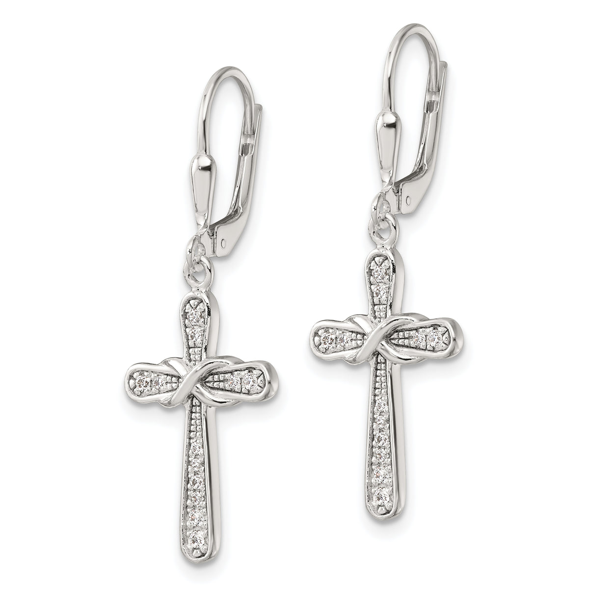 Sterling silver CZ infinity cross earrings pair view