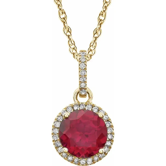 Lab-Grown Ruby Halo Necklace – July Birthstone Pendant