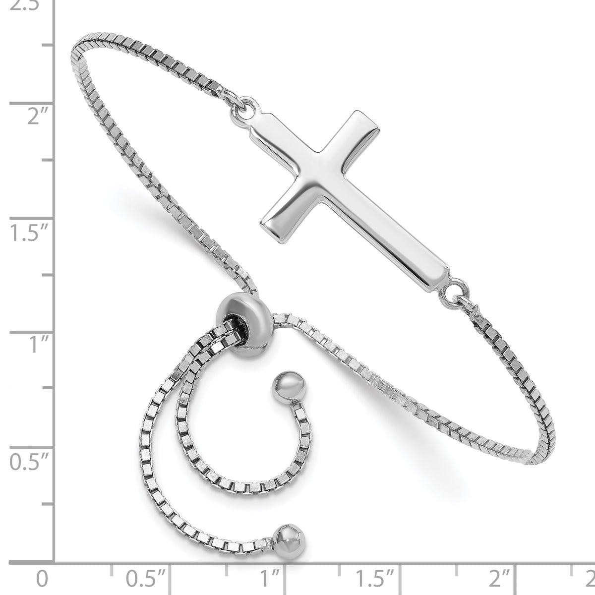 Sterling silver sideways cross bolo bracelet measurement guide