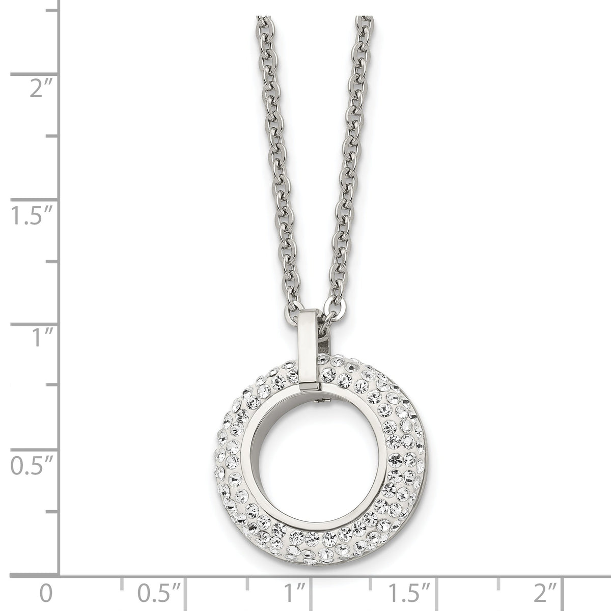 White enamel crystal open circle pendant measurement guide