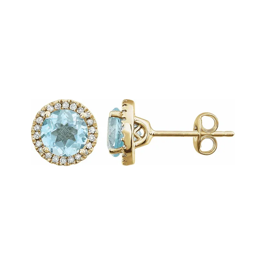 December Birthstone Halo Stud Earrings - Sky Blue Topaz and Lab-Grown Diamond