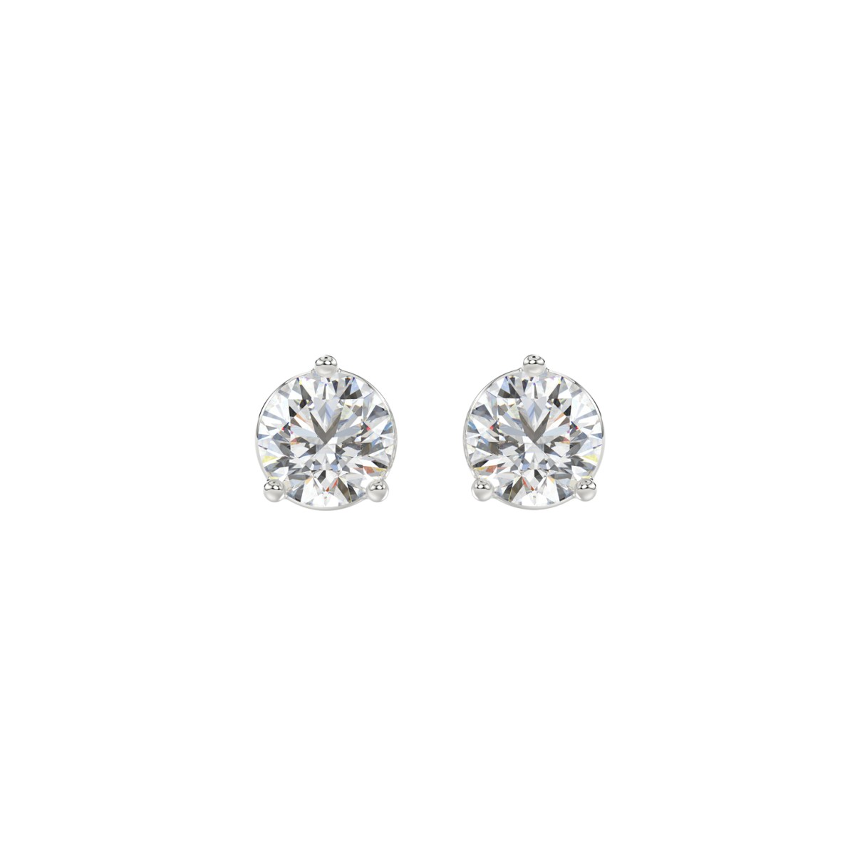 1.5 CTW round lab-grown diamond stud earrings in white gold front view