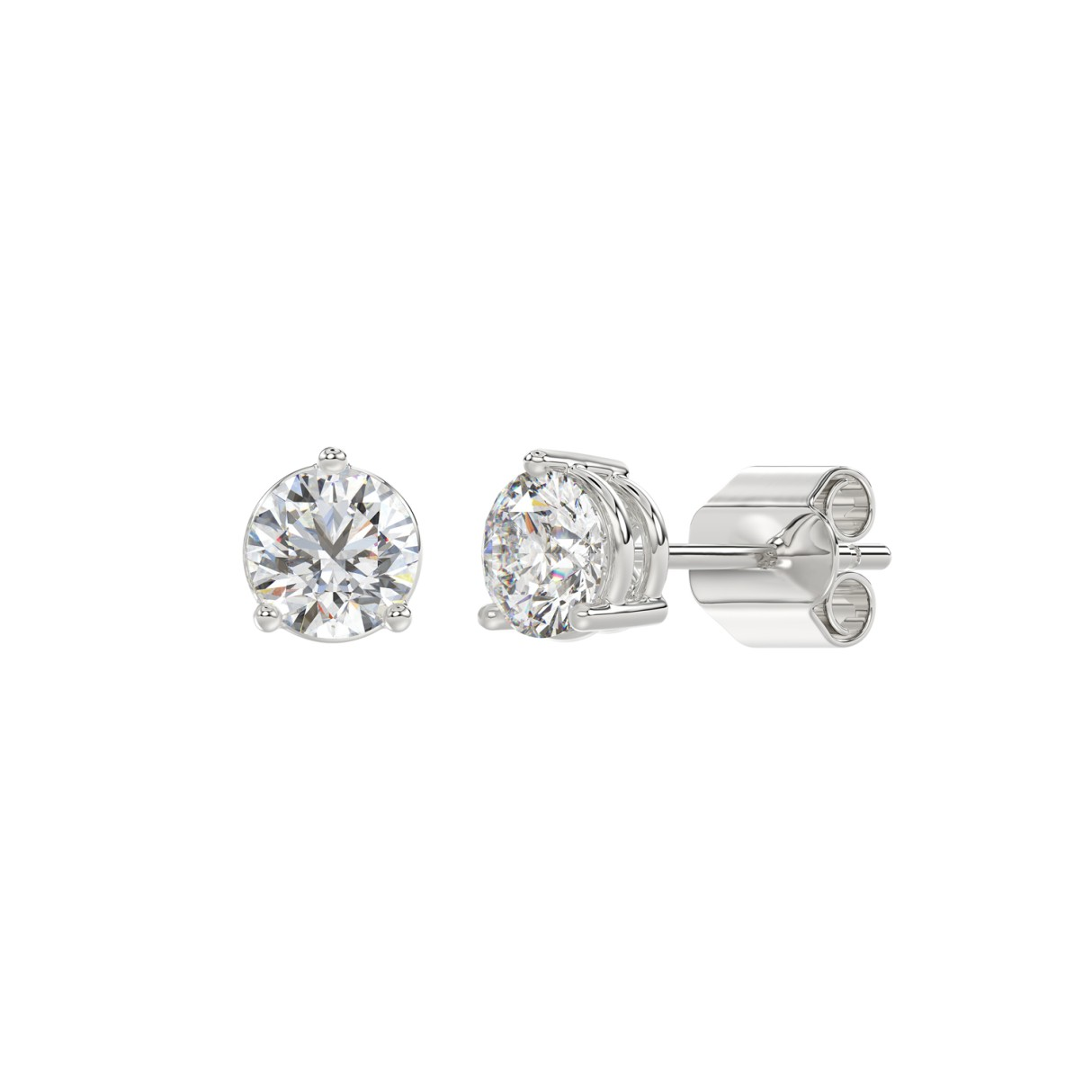 1.5 CTW round lab-grown diamond stud earrings in white gold full product view