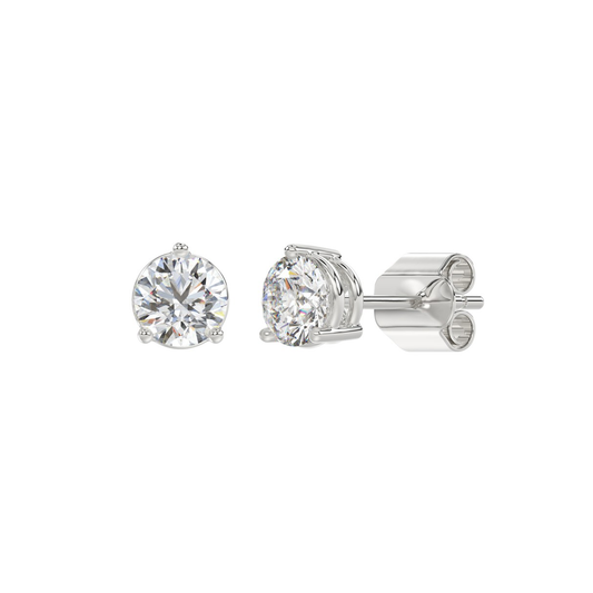 1.5 CTW round lab-grown diamond stud earrings in white gold full product view