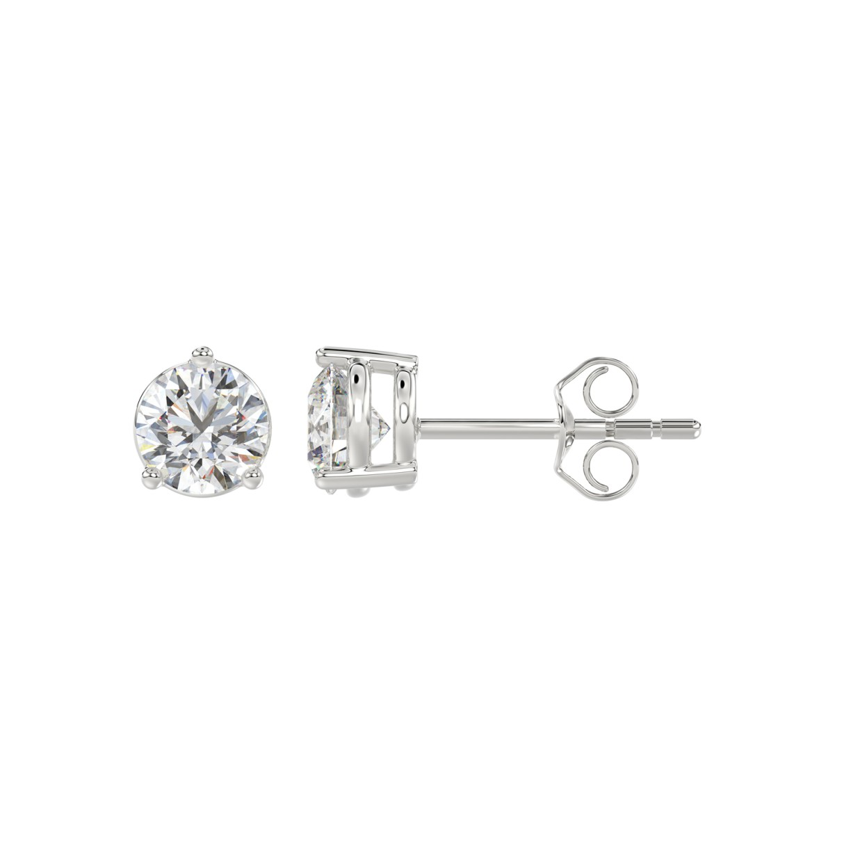 1.5 CTW round lab-grown diamond stud earrings in white gold side view