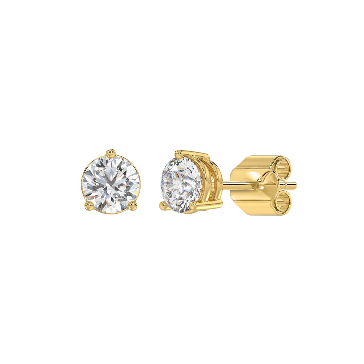 1.5 CTW lab-grown diamond stud earrings in 14K yellow gold multiple angles