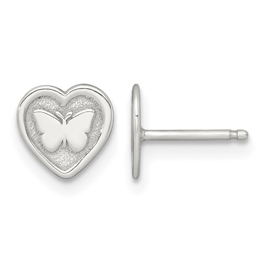 Butterfly-in-heart stud earring front and side view