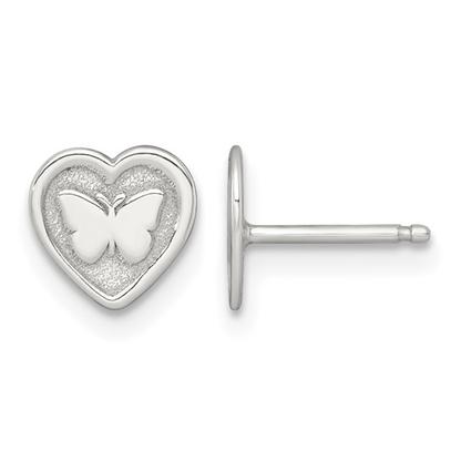 Butterfly-in-heart stud earring front and side view