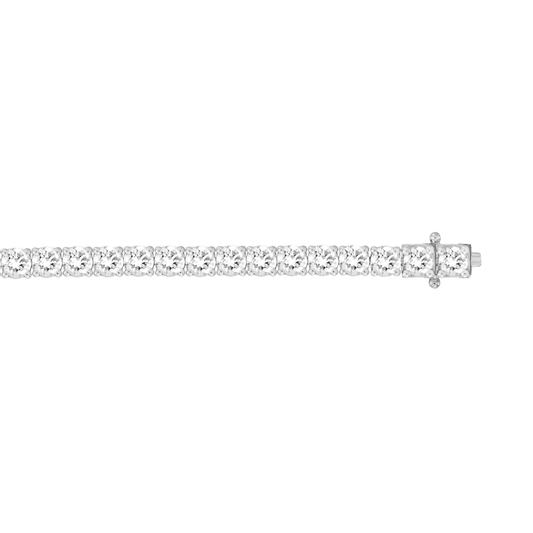 Close-up of 7 CTW white gold lab-grown diamond tennis bracelet showing four-prong setting