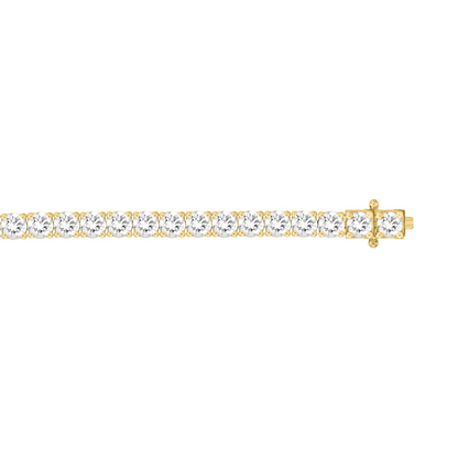 Close-up of 7 CTW yellow gold lab-grown diamond tennis bracelet showing four-prong setting