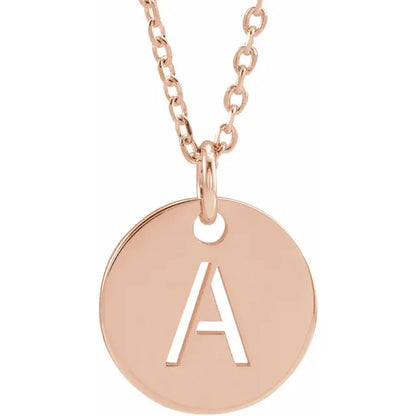 Initial disc necklace letter A in rose-gold finish