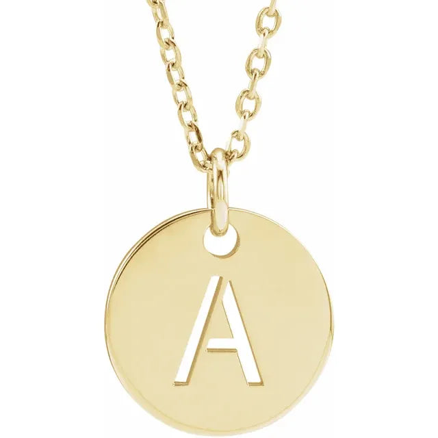 Initial disc necklace letter A in yellow-gold finish