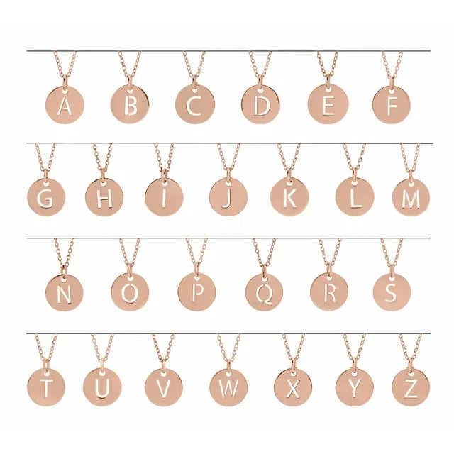 Initial disc necklace letter options in rose gold-plated sterling silver