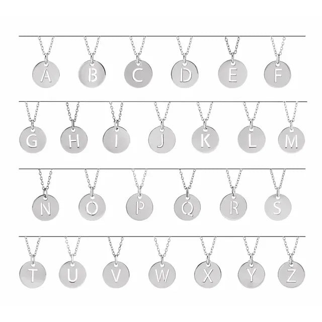 Initial disc necklace letter options in sterling silver