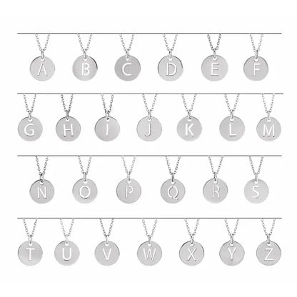 Initial disc necklace letter options in sterling silver