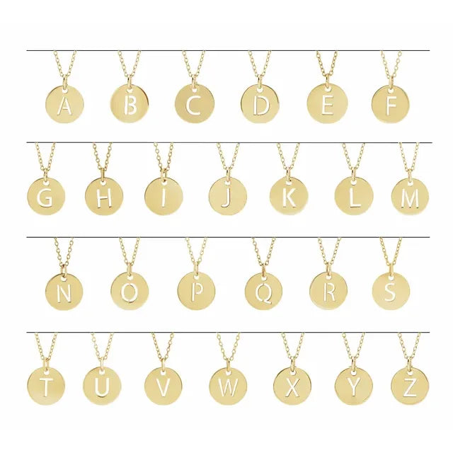 Initial disc necklace letter options in yellow gold-plated sterling silver