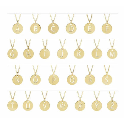 Initial disc necklace letter options in yellow gold-plated sterling silver