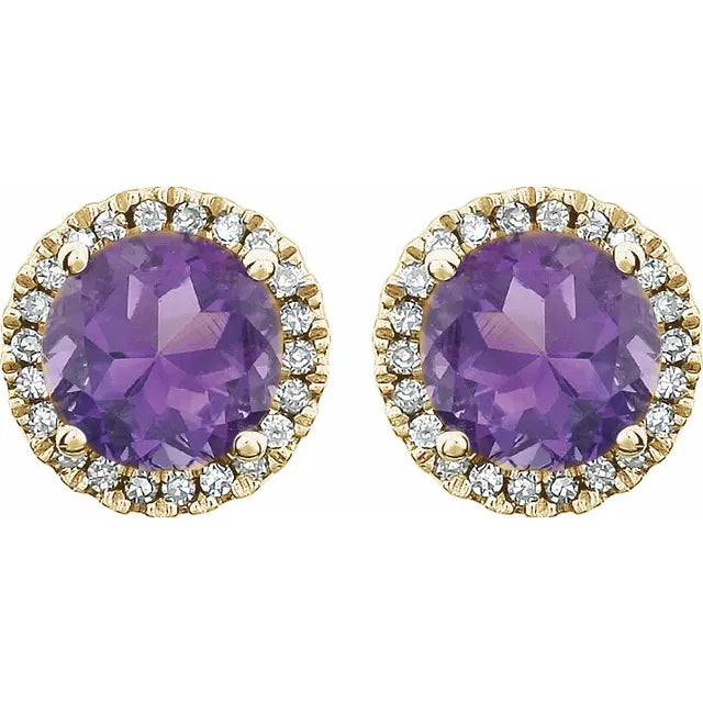 February Birthstone Halo Stud Earrings - Amethyst and Lab-Grown Diamond