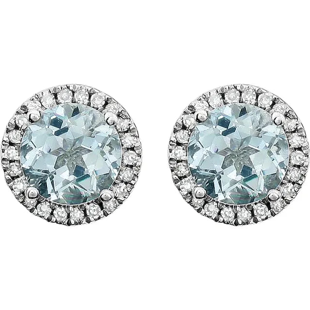 March Birthstone Halo Stud Earrings - Aquamarine and Lab-Grown Diamond