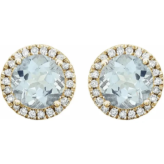 March Birthstone Halo Stud Earrings - Aquamarine and Lab-Grown Diamond