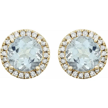 March Birthstone Halo Stud Earrings - Aquamarine and Lab-Grown Diamond