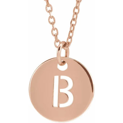 Initial disc necklace letter B in rose-gold finish