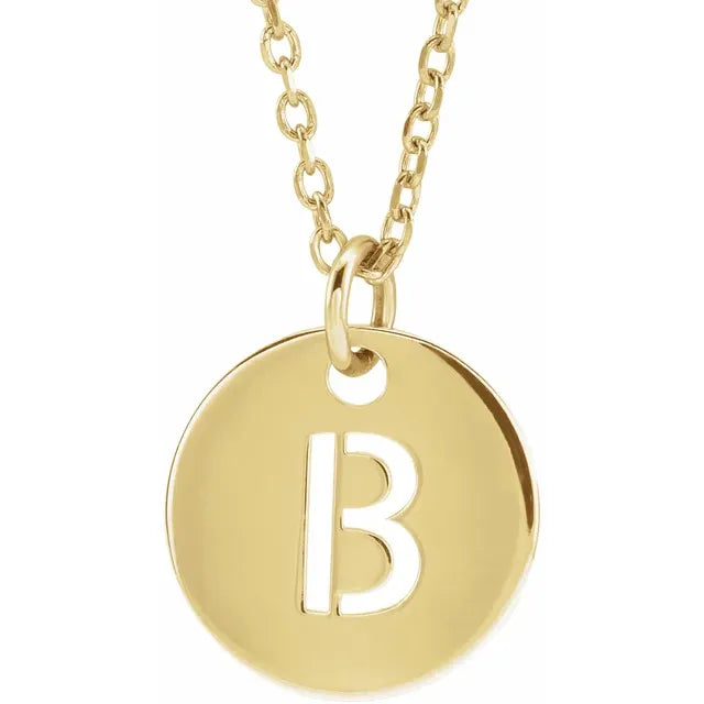 Initial disc necklace letter B in yellow-gold finish