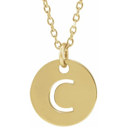 Initial disc necklace letter C in yellow-gold finish
