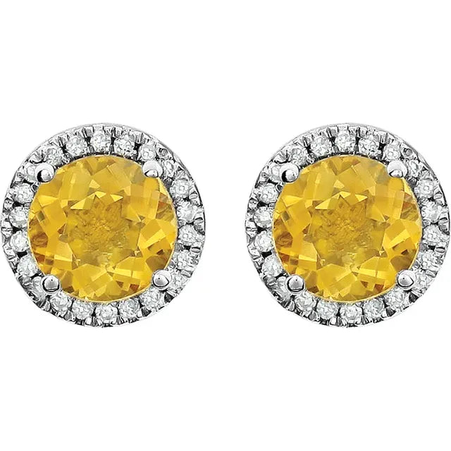 November Birthstone Halo Stud Earrings - Citrine and Lab-Grown Diamond