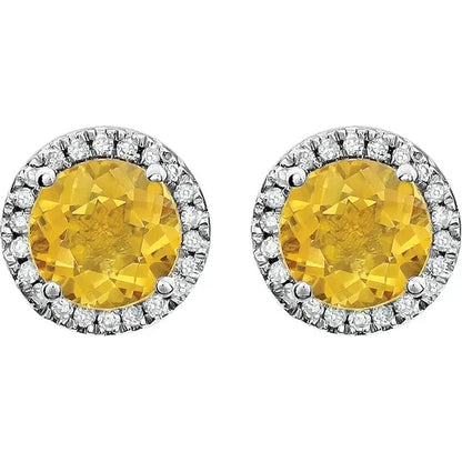 November Birthstone Halo Stud Earrings - Citrine and Lab-Grown Diamond