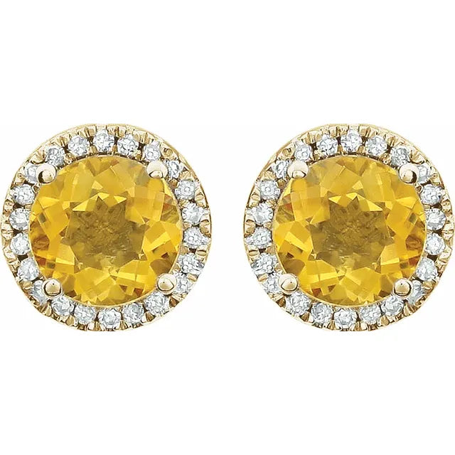 November Birthstone Halo Stud Earrings - Citrine and Lab-Grown Diamond