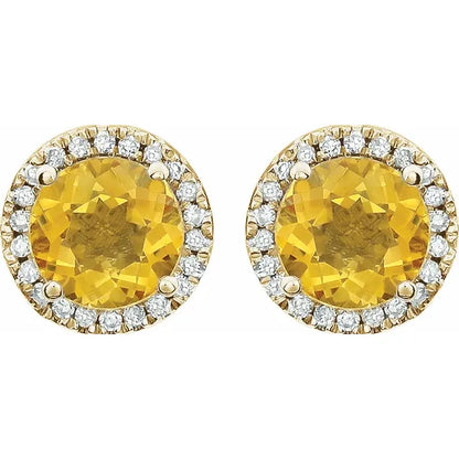 November Birthstone Halo Stud Earrings - Citrine and Lab-Grown Diamond