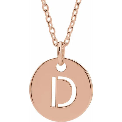 Initial disc necklace letter D in rose-gold finish