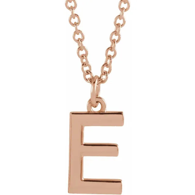 Uppercase letter E pendant in 18K rose gold-plated sterling silver