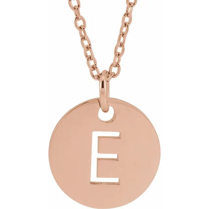 Initial disc necklace letter E in rose-gold finish